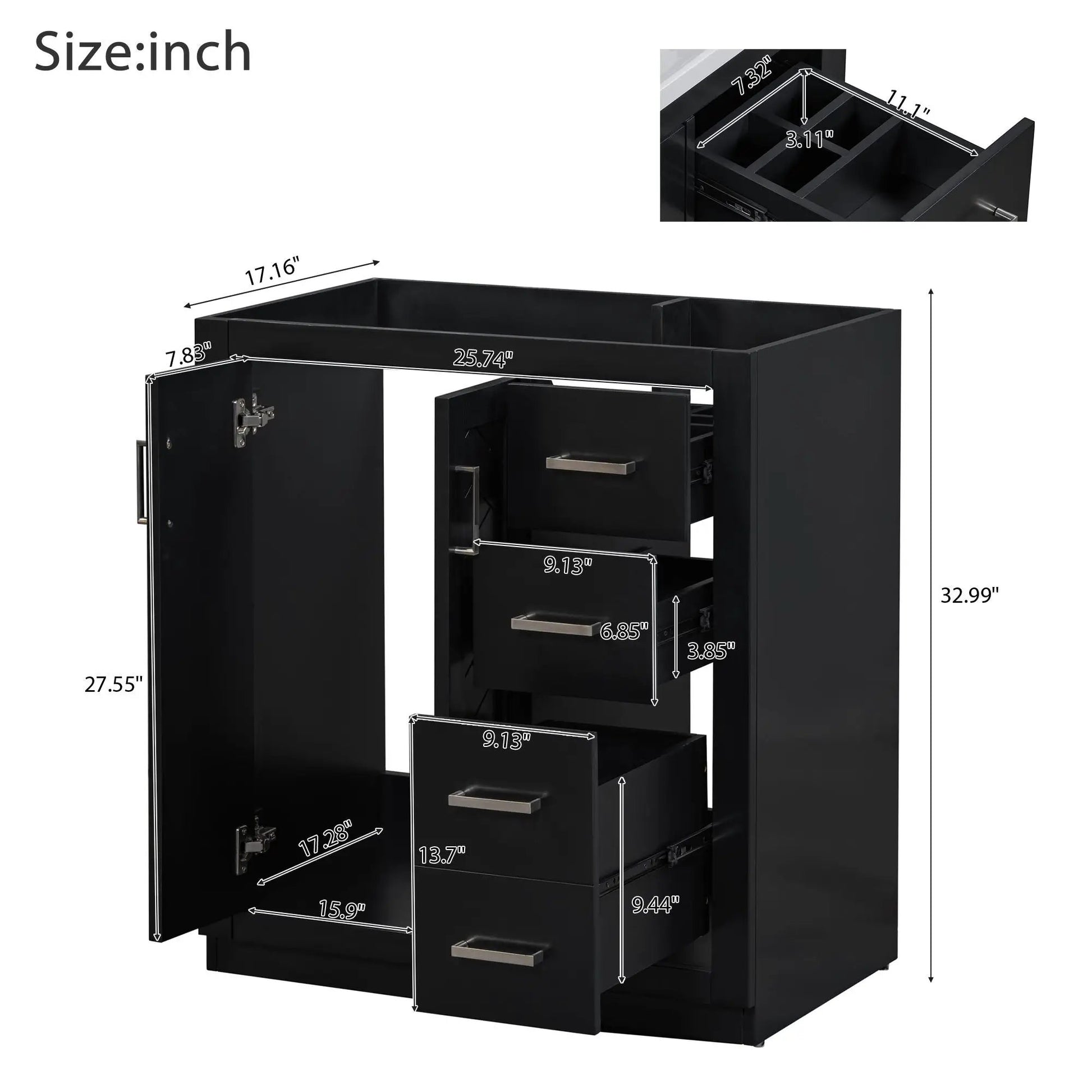 Black bathroom vanity with sink, Unique Piece Furniture freestanding cabinet with 3 drawers on Tampa Home & Garden Store