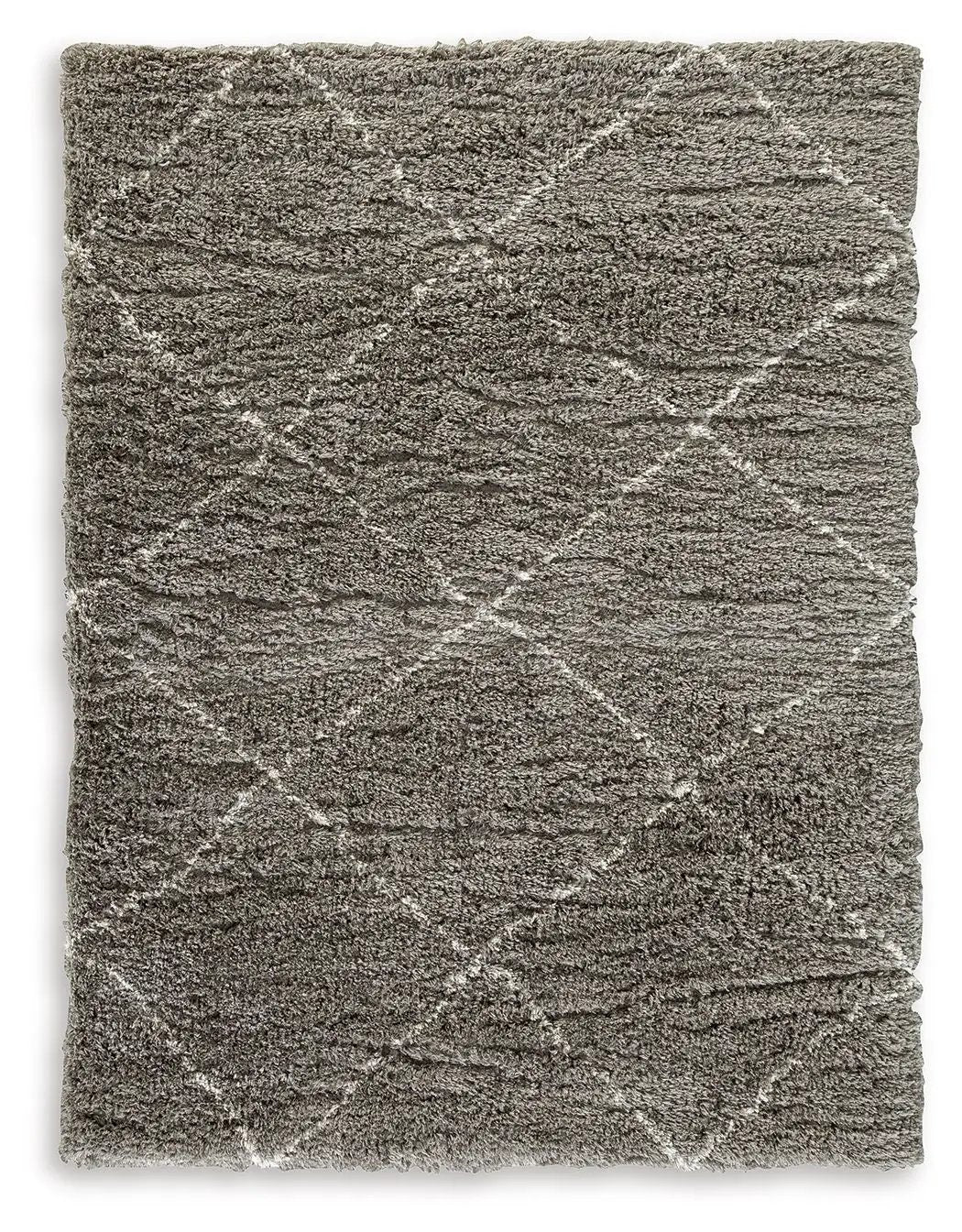 Wrenlow Area Rug, grey shag with white geometric lattice pattern by Unique Piece Furniture on Tampa Home & Garden Store