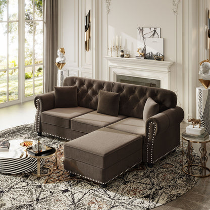 Modern Upholstered 3 Seater Sofa Set and Ottoman