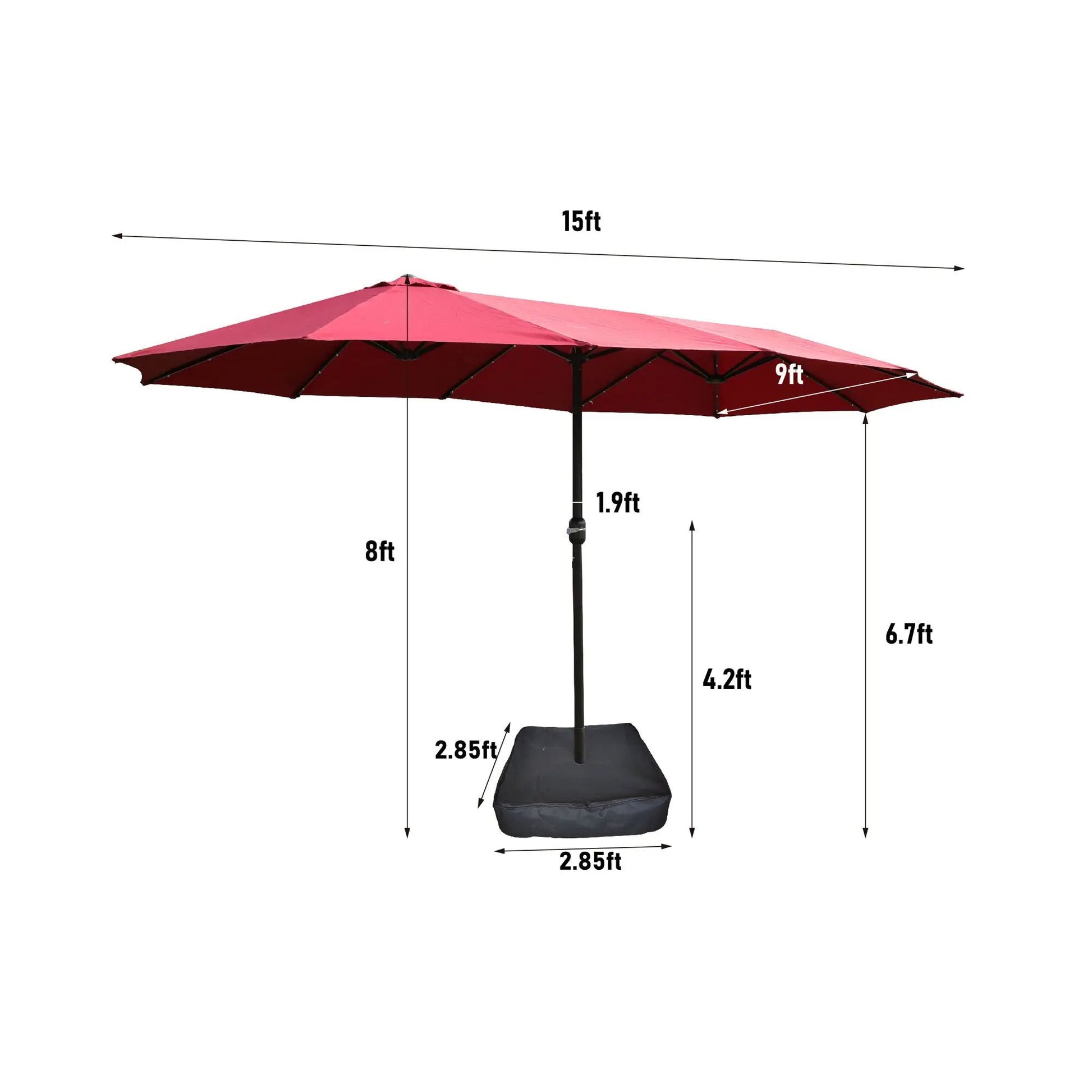 Double-Sided Outdoor Umbrella With Lights and Base red canopy black pole Unique Piece Furniture on Tampa Home & Garden Store