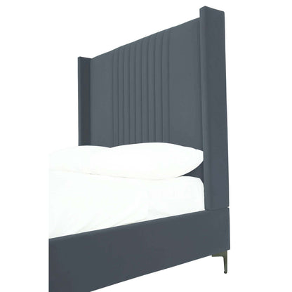 Promenade upholstered bed with a tall vertical-channel headboard in dark gray fabric, HouseOfZazla on Tampa Home & Garden Store