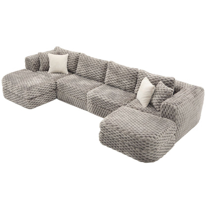 Modular sectional sofa with 2 movable ottomans, gray boucle fabric by HouseOfZazla on Tampa Home & Garden Store