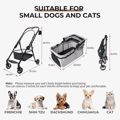 4-Wheel Foldable Pet Stroller for Dogs and Cats by HouseOfZazla, burgundy handle on Tampa Home & Garden Store