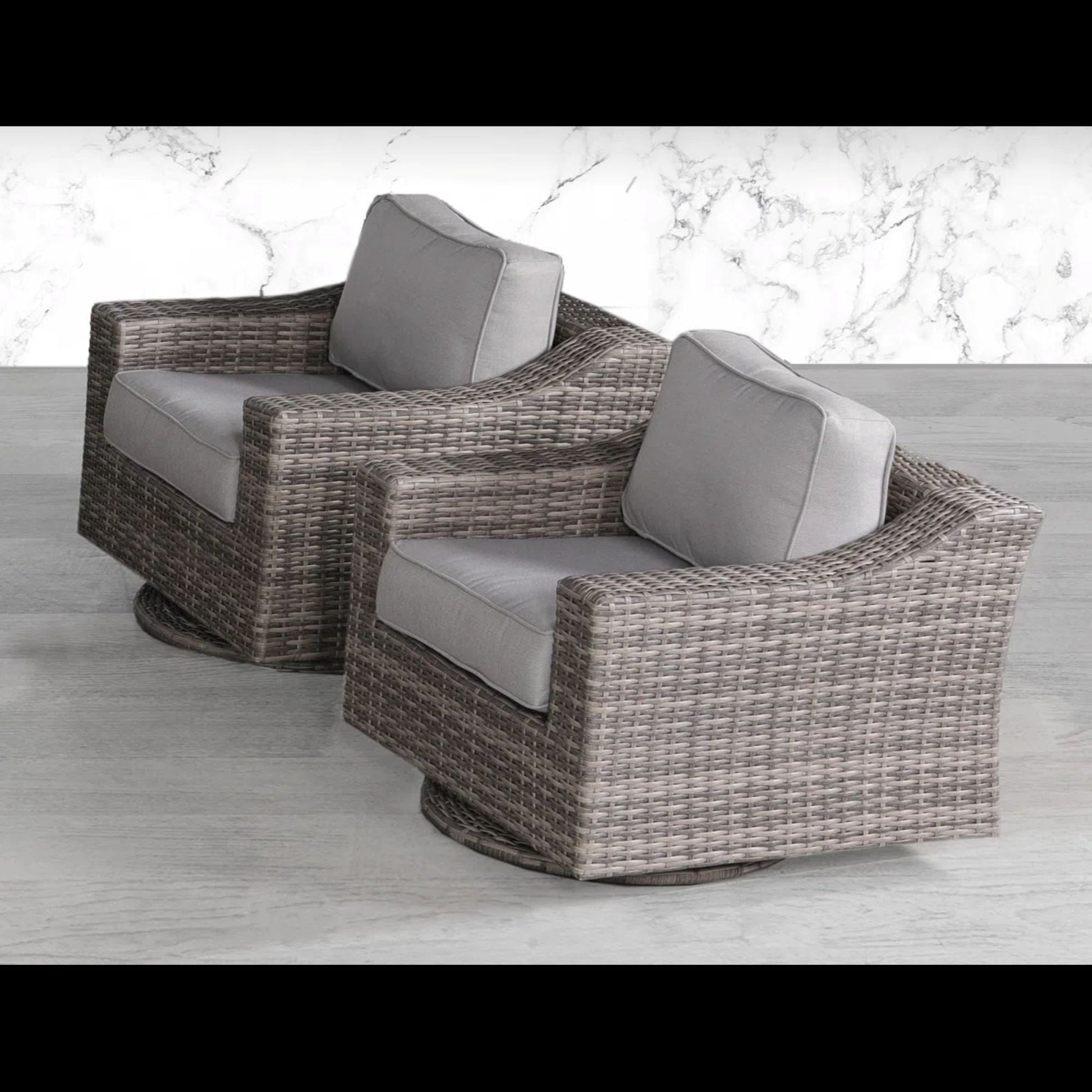 Set of 2 gray wicker swivel club chairs with luxurious cushions HouseOfZazla on Tampa Home & Garden Store