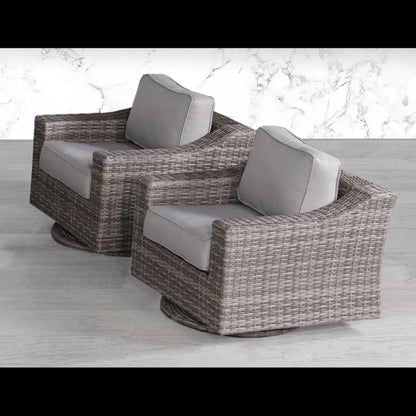 Set of 2 gray wicker swivel club chairs with luxurious cushions HouseOfZazla on Tampa Home & Garden Store