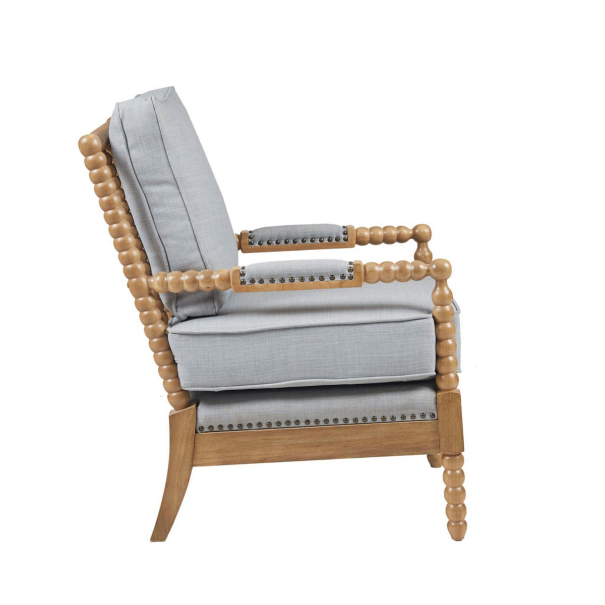 Open Back Spindle Arm Chair with padded armrests in light blue, beige and gray by HouseOfZazla on Tampa Home & Garden Store