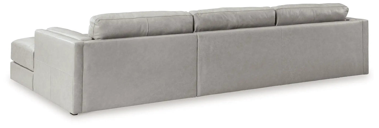 Amiata stationary sectional sofa in light gray upholstery with 3 back cushions on Tampa Home & Garden Store