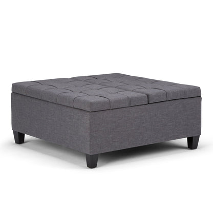 Harrison Tufted Lift Top and Storage Ottoman, gray fabric with tufted lid and dark legs on Tampa Home & Garden Store