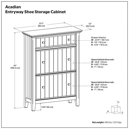 Acadian Entryway Shoe Storage Cabinet, brown by HouseOfZazla; top drawer with slatted doors on Tampa Home & Garden Store