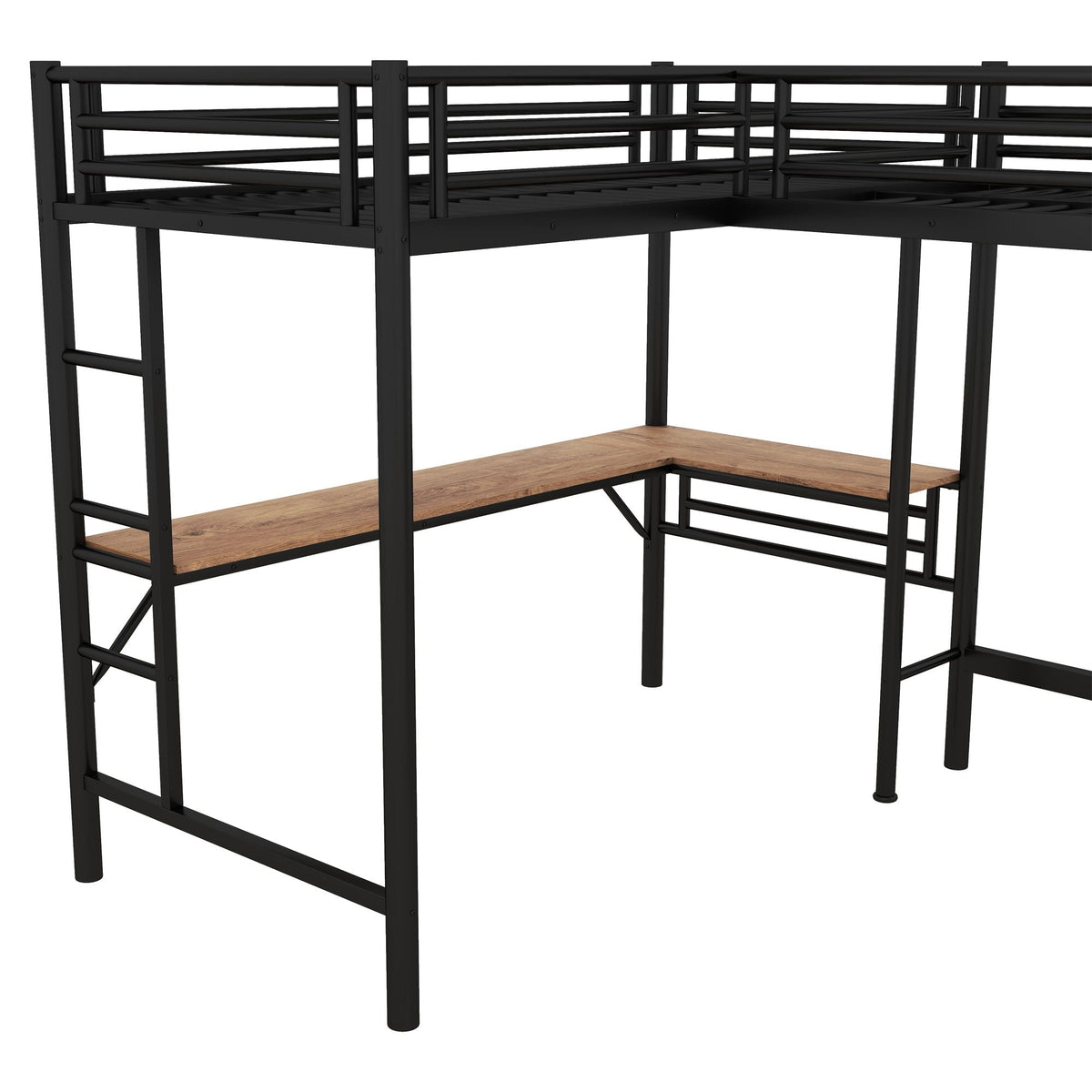 Twin loft bed with 2 built-in desks in black metal frame and wood desktops HouseOfZazla on Tampa Home & Garden Store