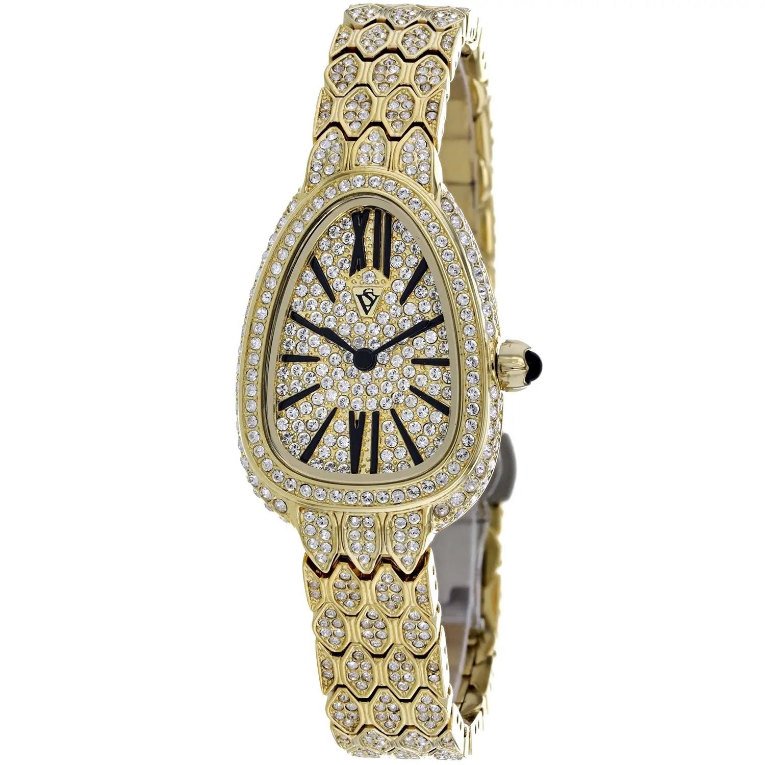 Christian Van Sant Women's Bella watch gold-tone with pavé diamonds and hex-link bracelet on Tampa Home & Garden Store