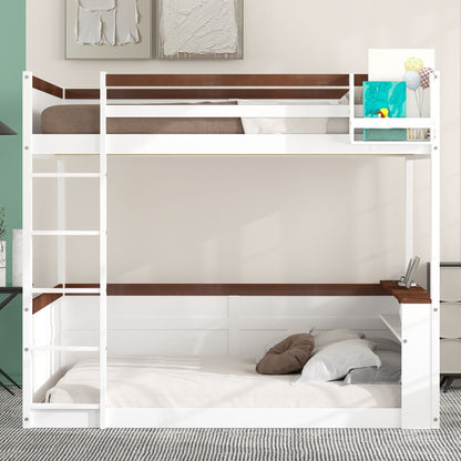 White bunk bed with brown accents, built-in shelves and USB/LED lighting by HouseOfZazla on Tampa Home & Garden Store