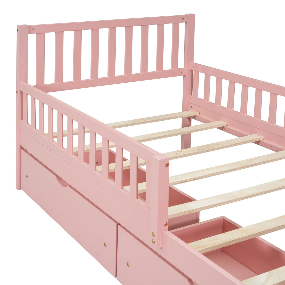 Platform bed pink finish with guardrails on both sides and 2 storage drawers HouseOfZazla on Tampa Home & Garden Store