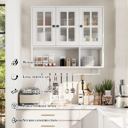 3-Door White Wall Cabinet with glass doors and towel bar by Unique Piece Furniture on Tampa Home & Garden Store