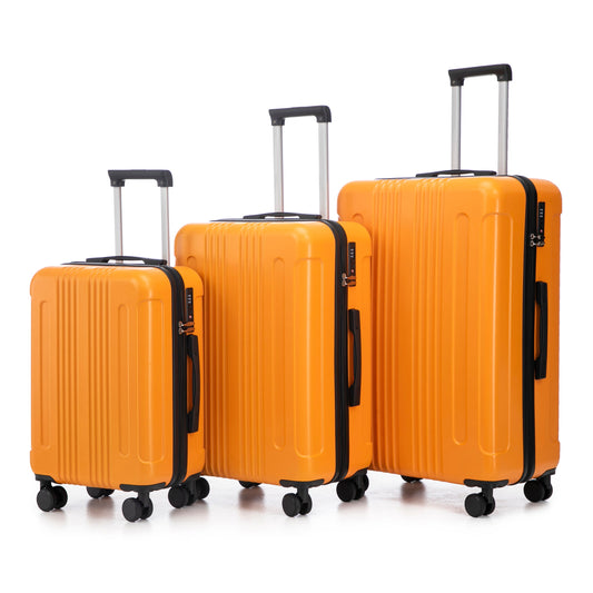 3-piece ABS spinner luggage set in orange with black zippers and handles, 4-wheeled suitcases on Tampa Home & Garden Store