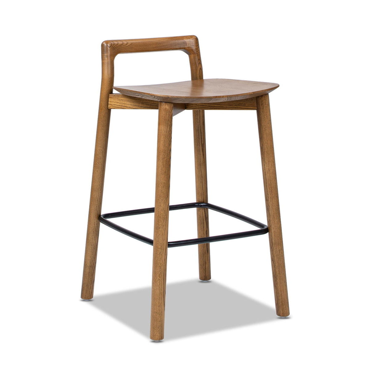 Modern minimalist low back counter height stool ash dark walnut with black metal footrest on Tampa Home & Garden Store