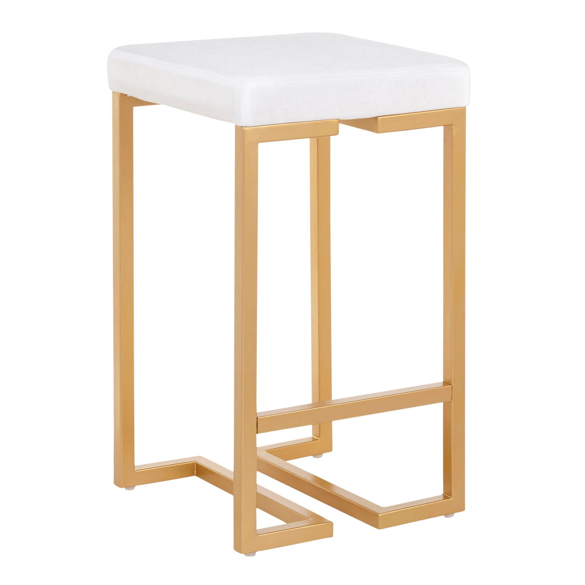 Midas Contemporary Glam Counter Stool Set white padded seat with gold frame HouseOfZazla on Tampa Home & Garden Store