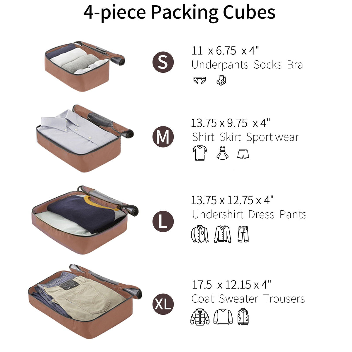4-piece brown hard-shell luggage set with packing cubes, HouseOfZazla on Tampa Home & Garden Store