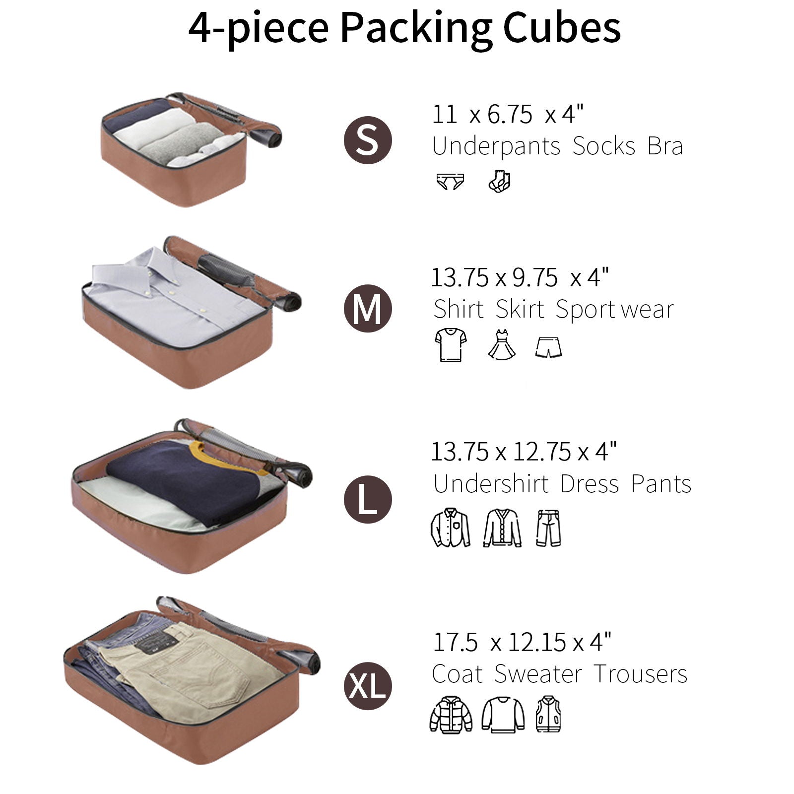 4-piece brown hard-shell luggage set with packing cubes, HouseOfZazla on Tampa Home & Garden Store
