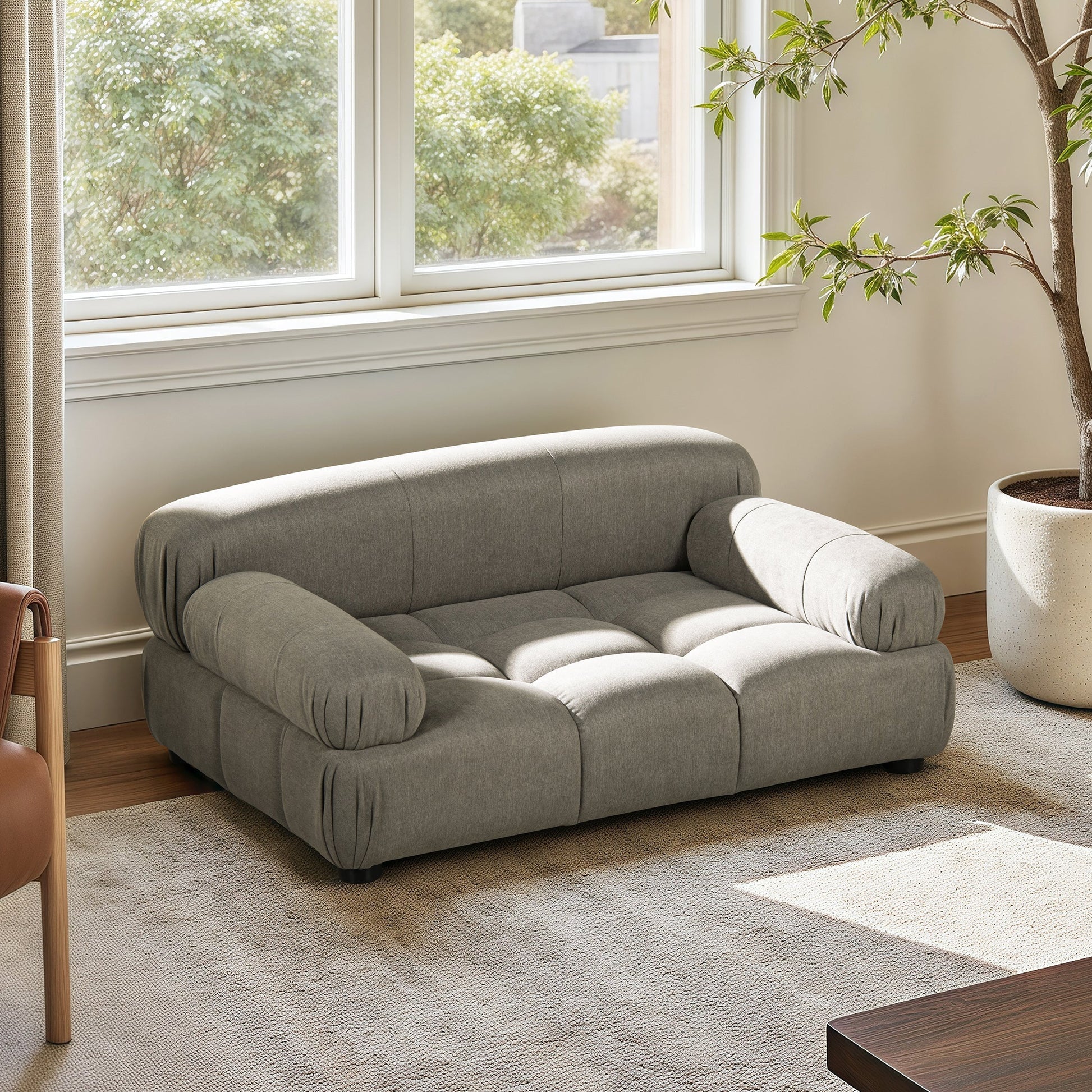 Marcel Pet Bed Uptown Gray velvet by HouseOfZazla for small to medium dogs or cats on Tampa Home & Garden Store