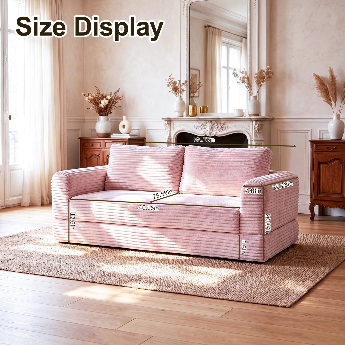 55 Inch Convertible Futon Sofa and Bed Set