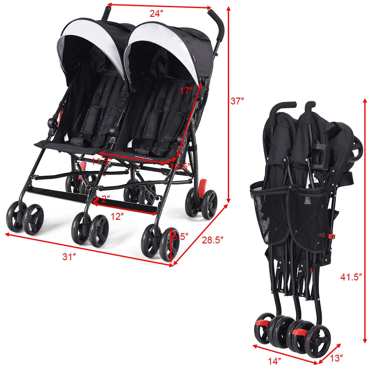 Foldable Twin Baby Double Stroller Ultralight Umbrella Kids Stroller - Tampa Home & Garden Store