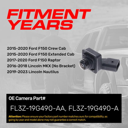 Master Tailgaters OE backup camera for Ford F-150 Crew Cab, left-side view, part FL3Z-19G490-AA on Tampa Home & Garden Store