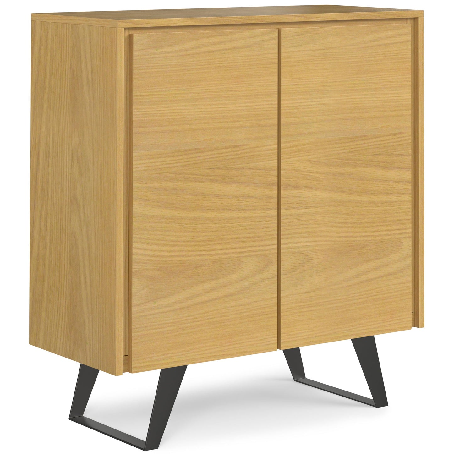 Lowry Medium Handcrafted Storage Cabinet light oak veneer two-door accent cabinet with black angled legs on Tampa Home & Garden Store