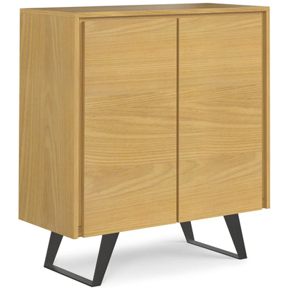Lowry Medium Handcrafted Storage Cabinet light oak veneer two-door accent cabinet with black angled legs on Tampa Home & Garden Store