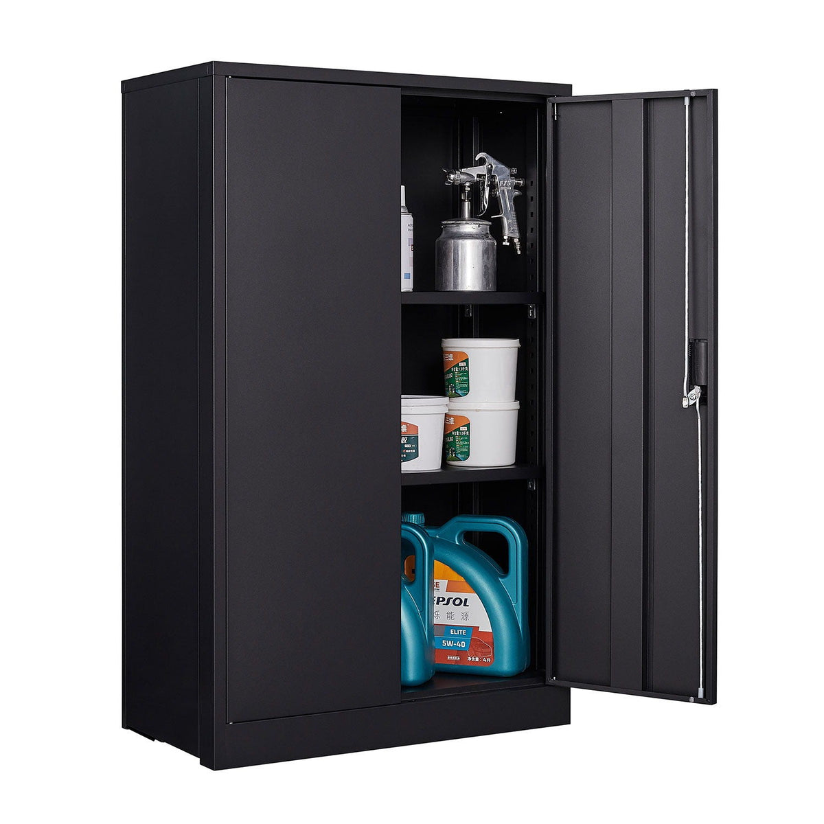 Metal storage cabinet with locking doors and adjustable shelves, black steel by HouseOfZazla on Tampa Home & Garden Store
