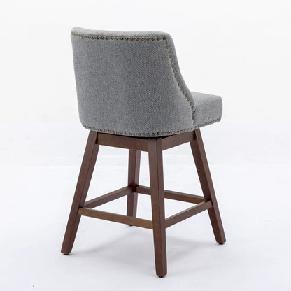 Counter height swivel barstool set of 2, grey upholstered fabric with brass nailhead trim on Tampa Home & Garden Store
