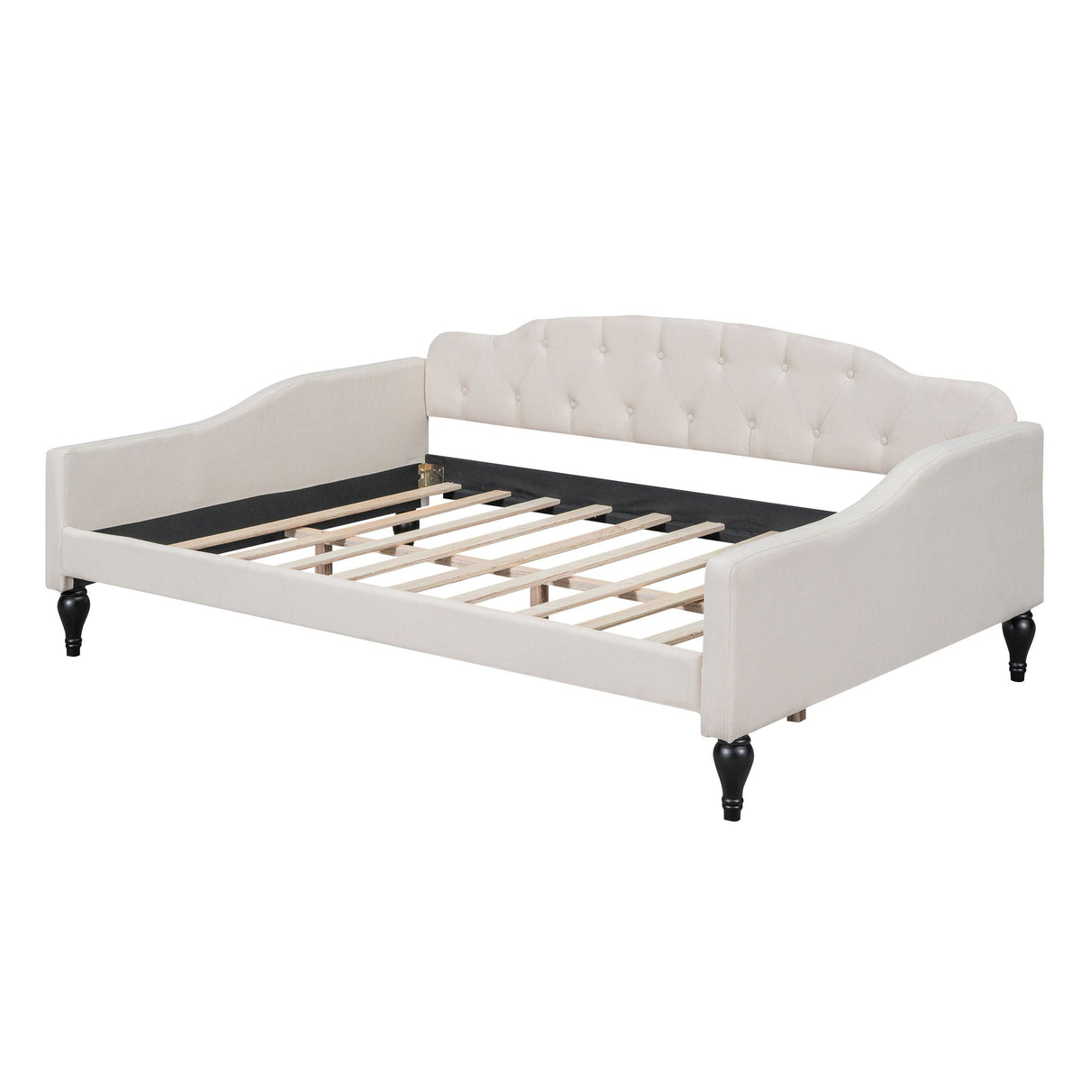 Upholstered Tufted Daybed white fabric with tufting curved arms slat bed base HouseOfZazla on Tampa Home & Garden Store