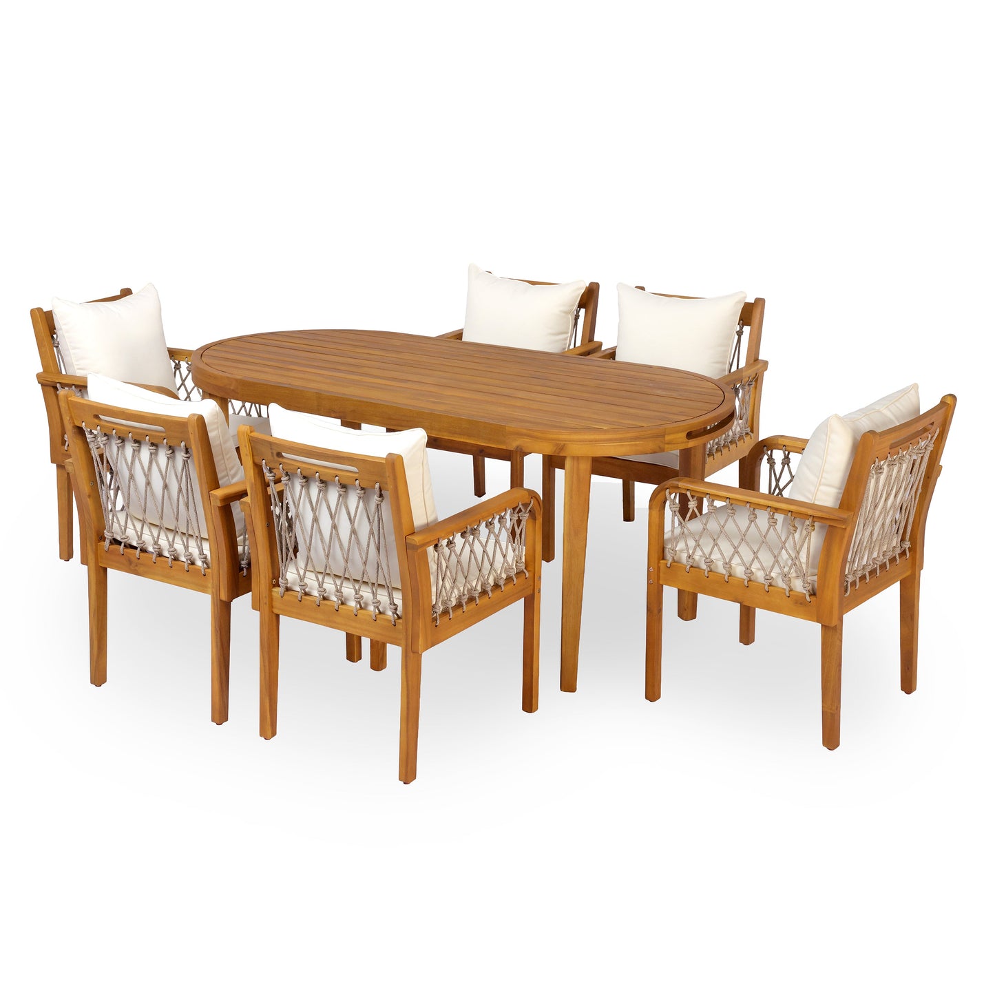 Seven Piece Outdoor Acacia Wood Dining Set