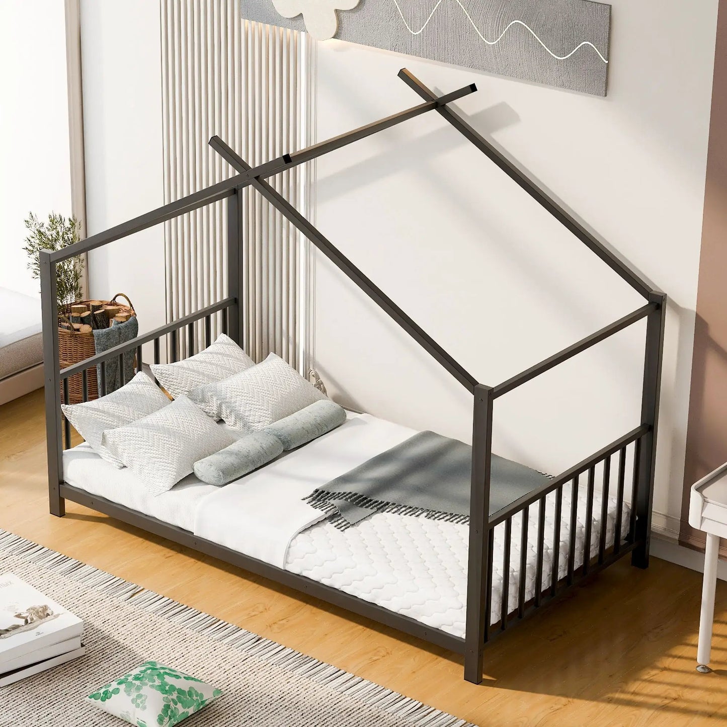 Metal canopy bed frame in dark gray metal with modern durable design Unique Piece Furniture on Tampa Home & Garden Store