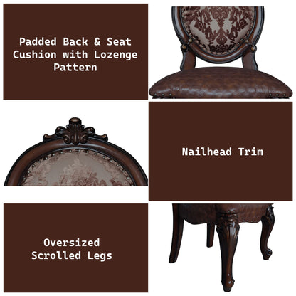 Versailles Side Chairs (Set of 2) in cherry wood by HouseOfZazla with ornate carved legs and damask upholstered backs on Tampa Home & Garden Store