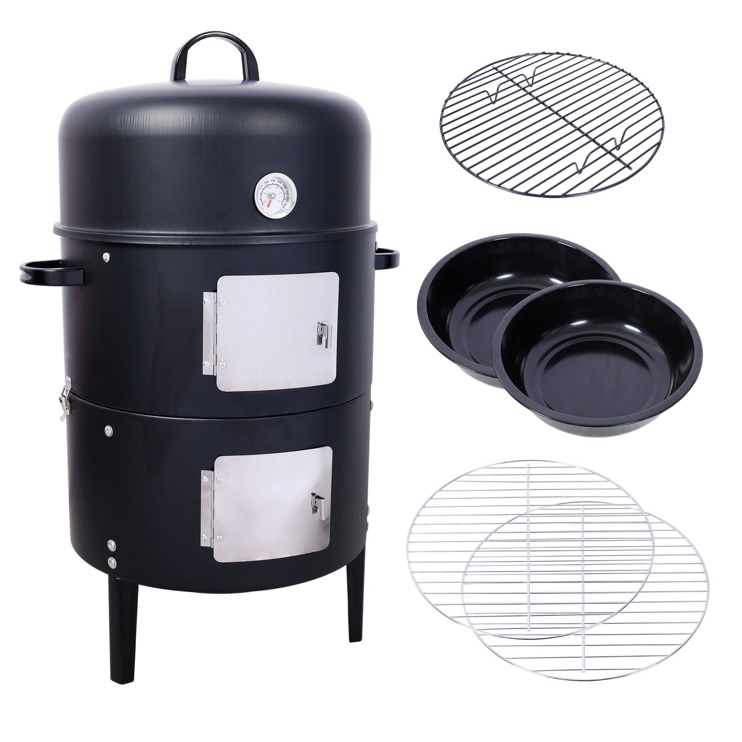 Heavy Duty Round Steel Charcoal Grill and Smoker