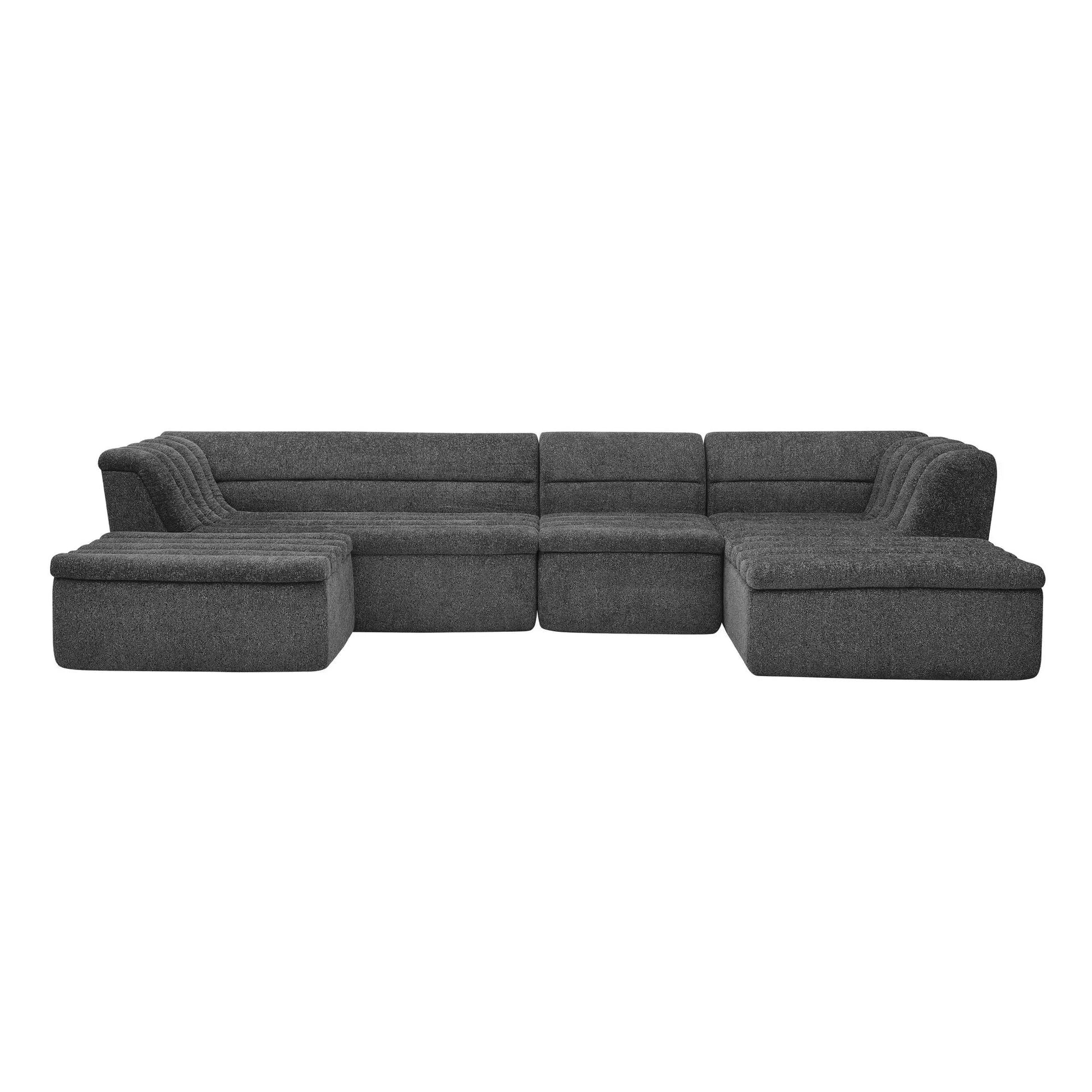U-Shaped sectional sofa with chaise and movable ottoman in gray fabric, wave armrests on Tampa Home & Garden Store