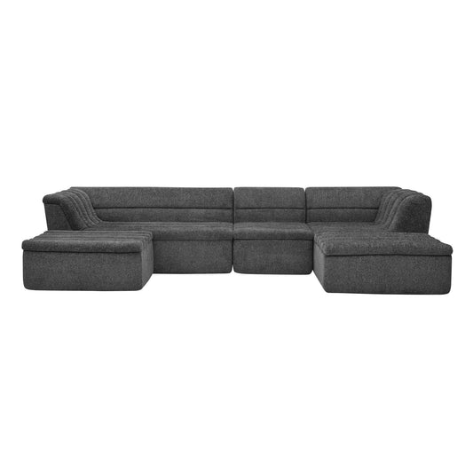 U-shaped modular sectional sofa with chaise and movable ottoman in charcoal gray, wave-shaped arms; 2-piece set on Tampa Home & Garden Store