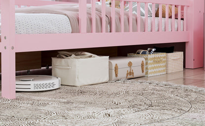 Pink storage bed with headboard rack and 2 under-bed drawers plus side guardrails on Tampa Home & Garden Store