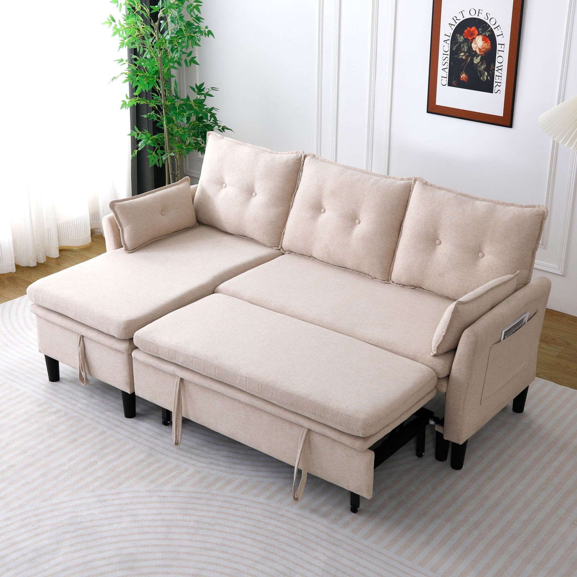 L-shaped reversible chaise sectional sofa with storage in beige fabric by HouseOfZazla on Tampa Home & Garden Store