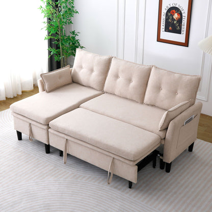 L-shaped reversible chaise sectional sofa with storage in beige fabric by HouseOfZazla on Tampa Home & Garden Store