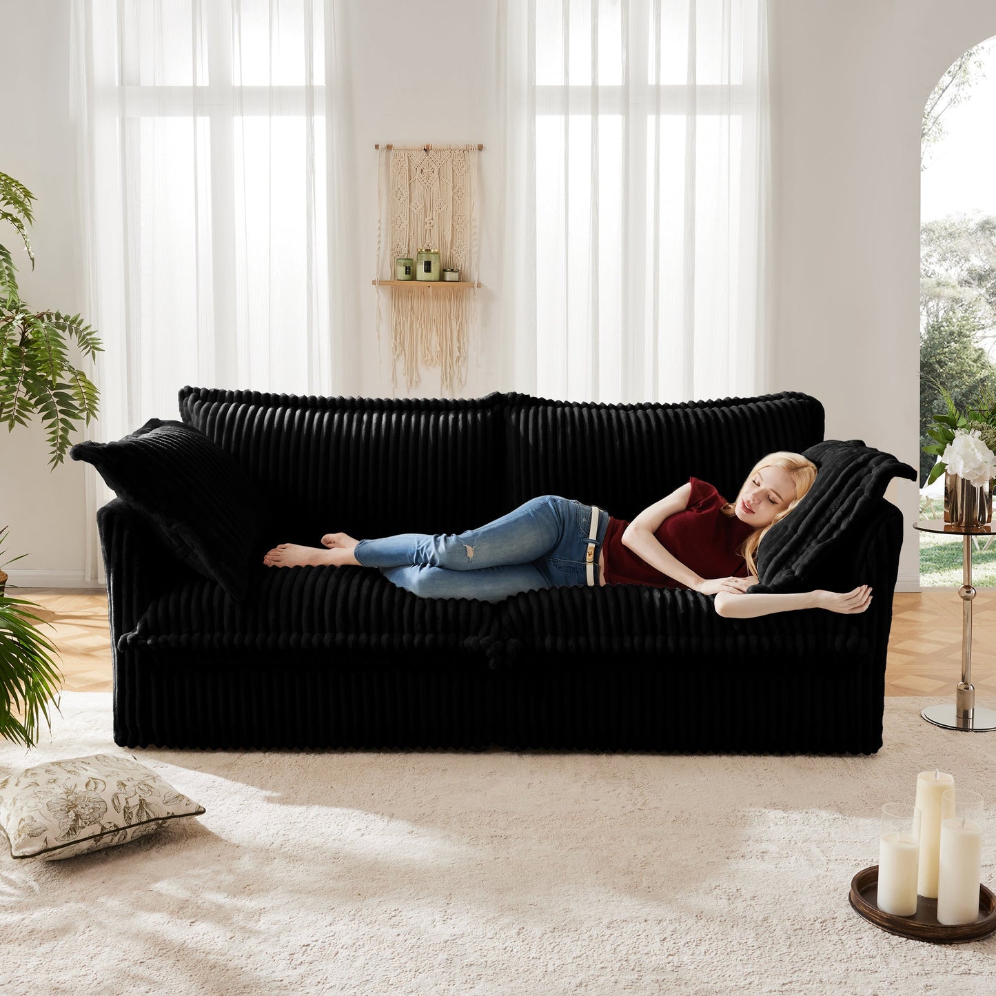 Modern Slipcovered Two Seat Corduroy Sofa