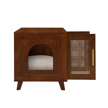 Myra Cat Cabinet in Rubber Wood with Cozy Cushion, dark brown finish, HouseOfZazla on Tampa Home & Garden Store