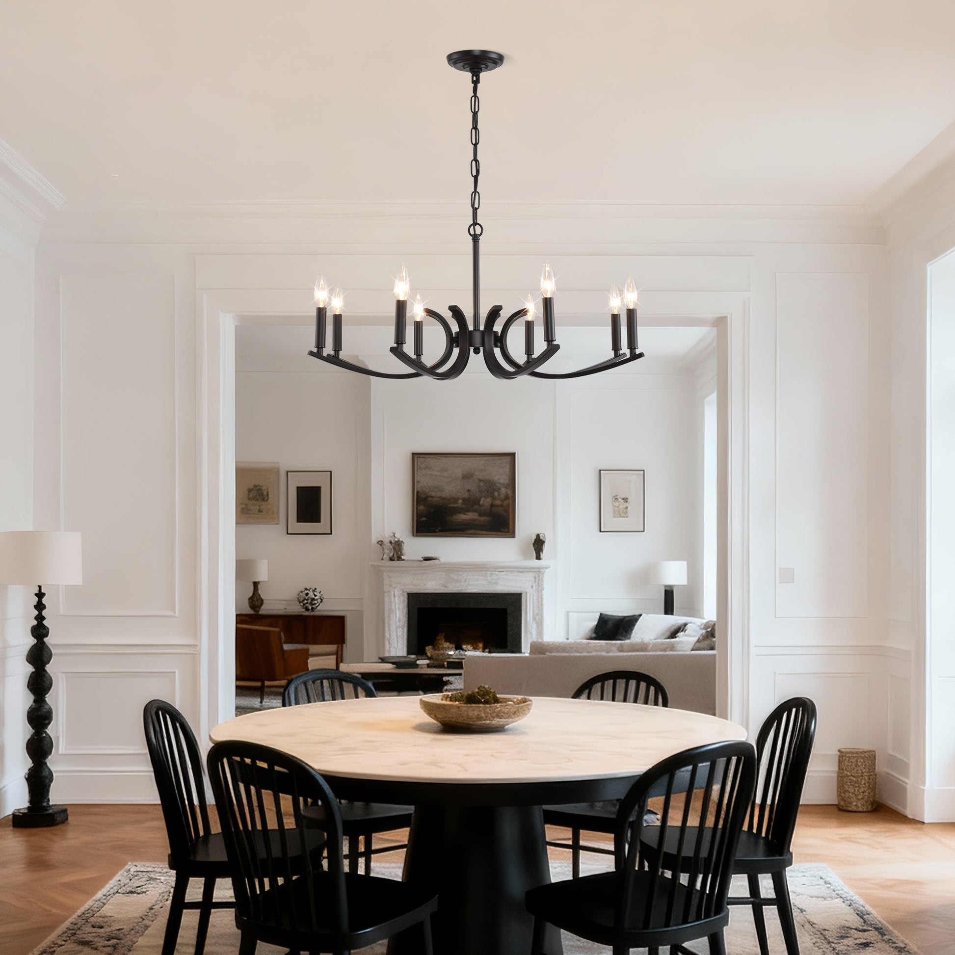 8-Light Farmhouse Chandelier by HouseOfZazla in black metal, candle-style bulbs, chain hung on Tampa Home & Garden Store
