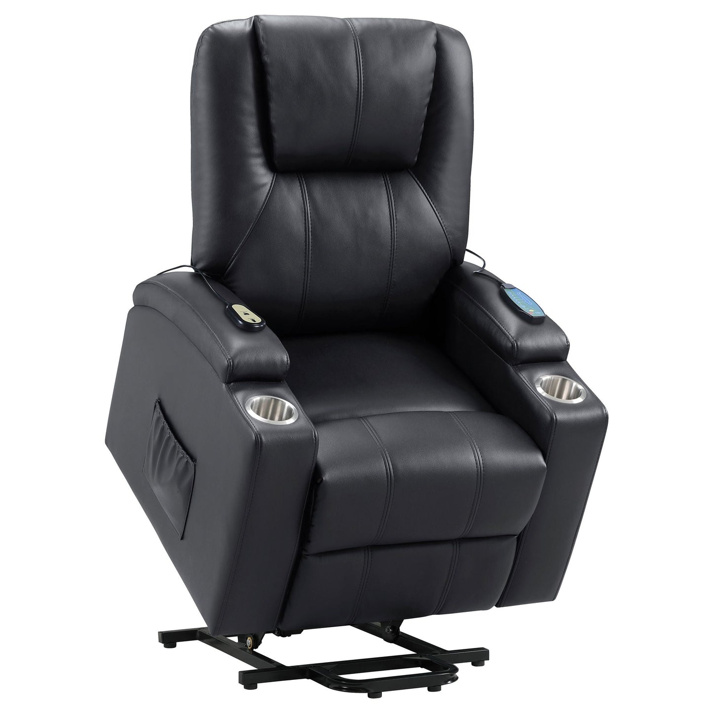Macklin Power Lift Massage Recliner with Heat 2 cupholders in black leather HouseOfZazla on Tampa Home & Garden Store