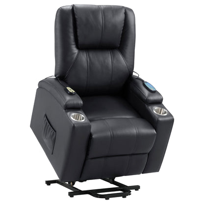 Macklin Power Lift Massage Recliner with Heat 2 cupholders in black leather HouseOfZazla on Tampa Home & Garden Store