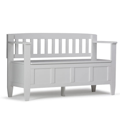 Brooklyn Handcrafted Entryway Storage Bench in white with slatted back and under-seat storage on Tampa Home & Garden Store