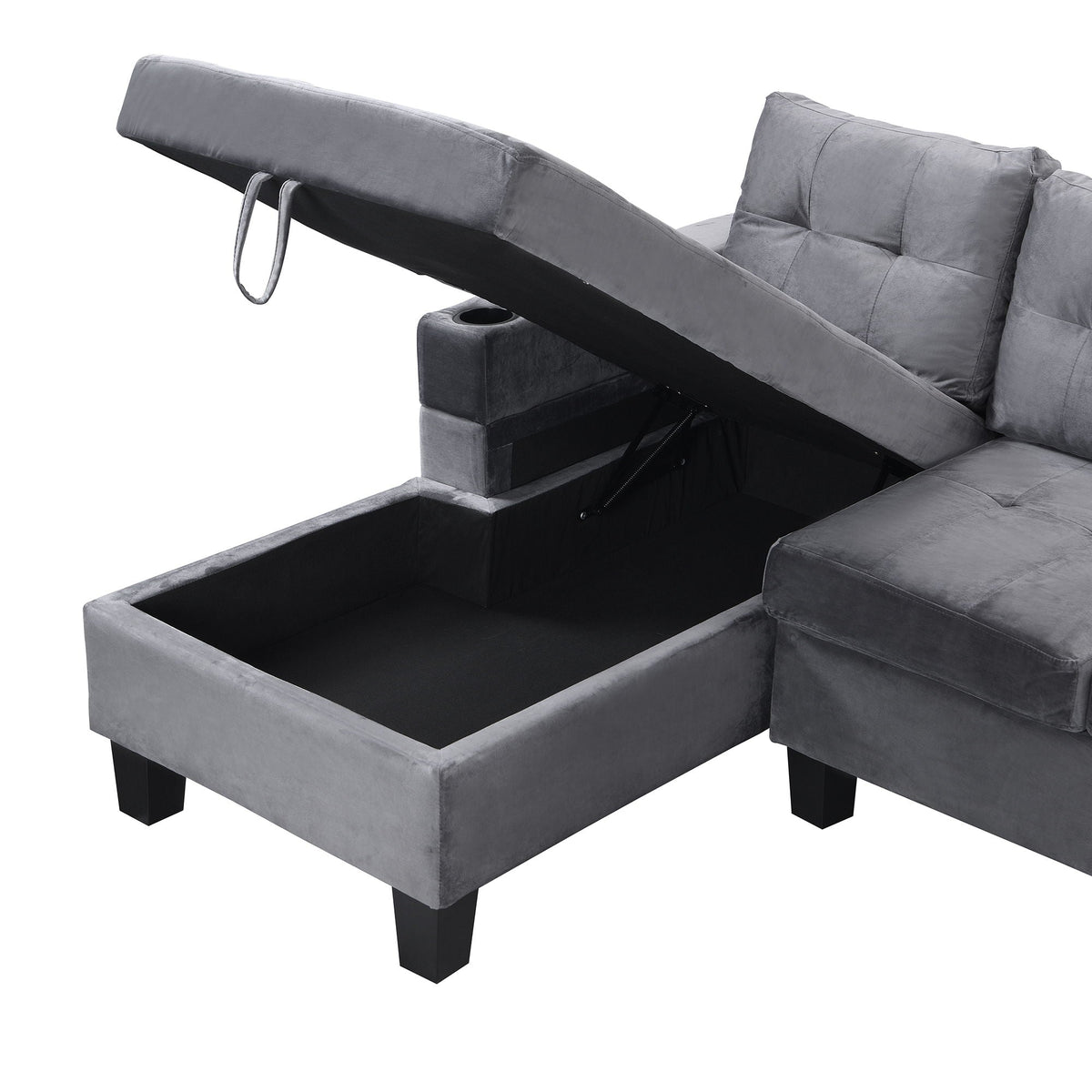 Modern sectional sofa with L-shaped chaise and storage in gray velvet by HouseOfZazla on Tampa Home & Garden Store