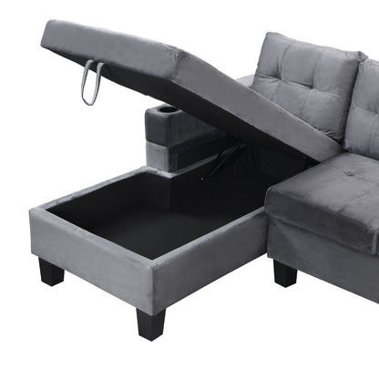 Modern sectional sofa with L-shaped chaise and storage in gray velvet by HouseOfZazla on Tampa Home & Garden Store