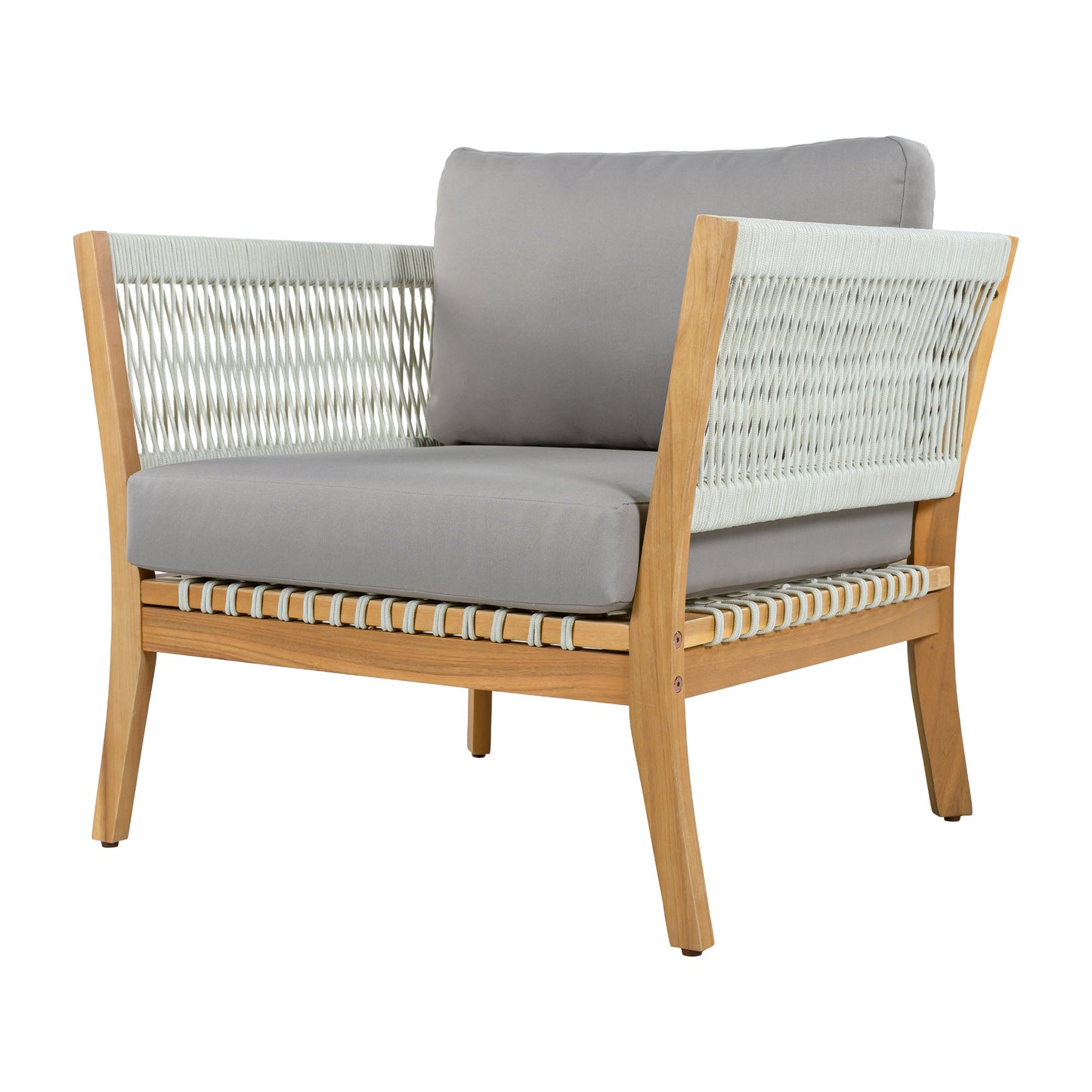 Acacia Wood Patio Chair and Woven Rope Accents